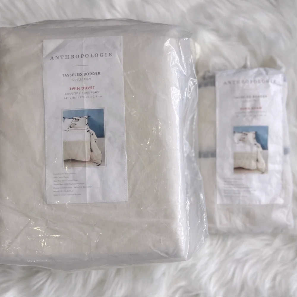 Anthropologie Tasseled Border Collection Black and White Twin Duvet Set NWT - Picture 7 of 8